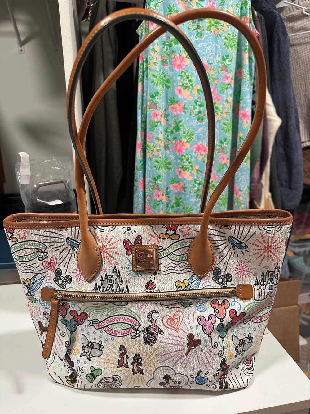 Dooney & Bourke Disney Sketch Print Shoppers Tote with Tan Trim